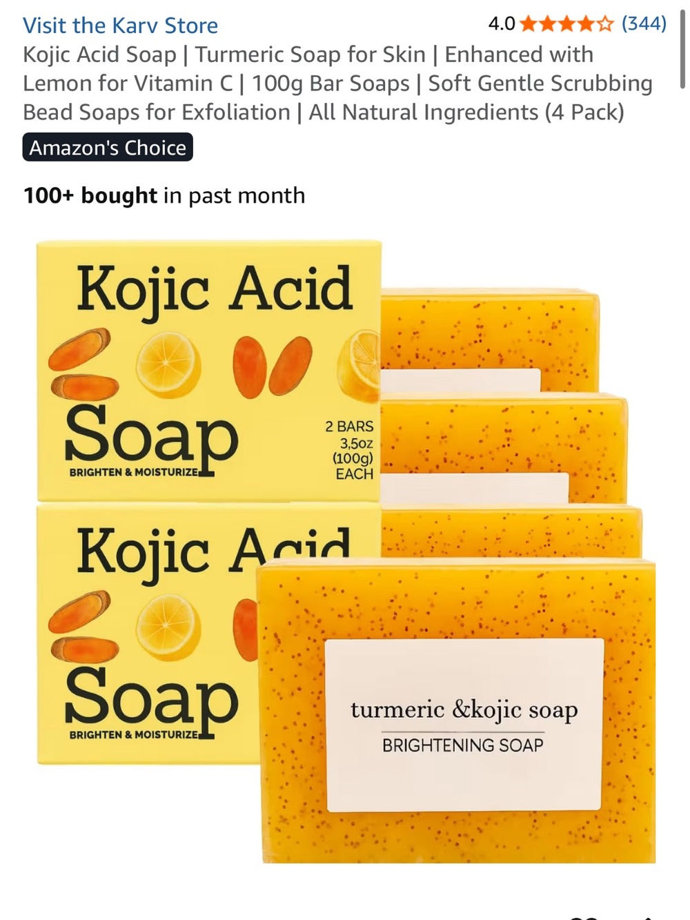 Kojic Acid Turmeric Brightening Soap – Yellow Facial & Body Soap (4 Pack)
